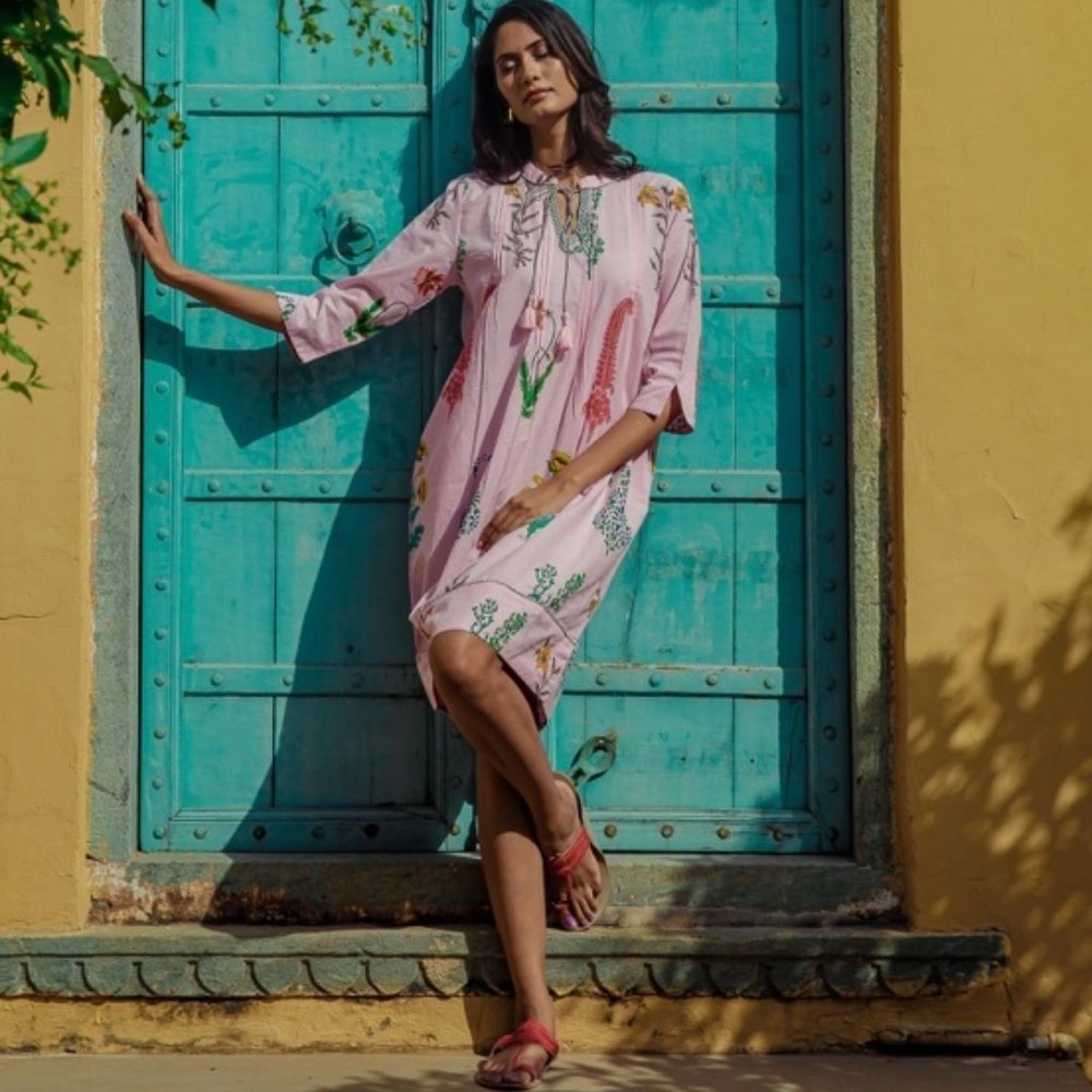 No Logo Chic (UK) - Botanical Tassel Tunic Dress - Dusky Pink - S/M